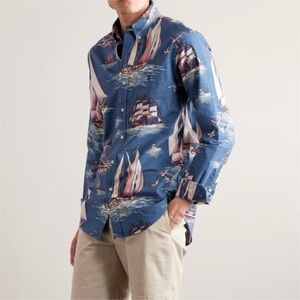 Polo Ralph Lauren Shirt Mens S Blue Sailing All Over Print‎ Button Down Oxford